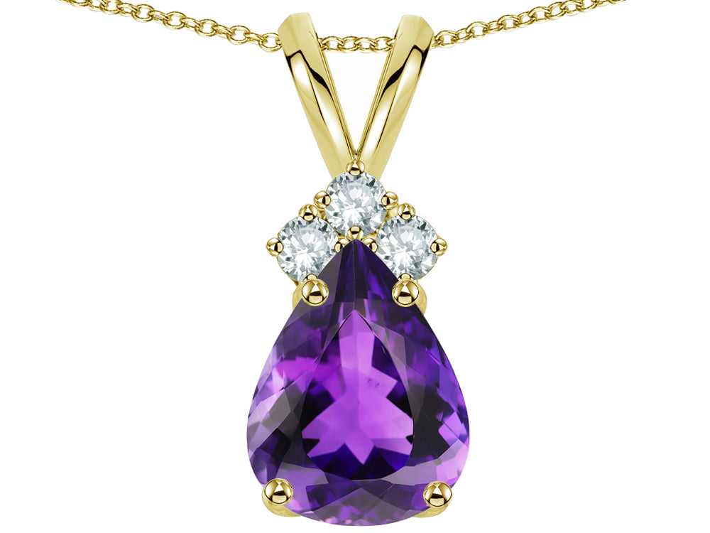 Star K Pear Shape 8x6mm Genuine Amethyst Rabbit Ear Pendant Necklace