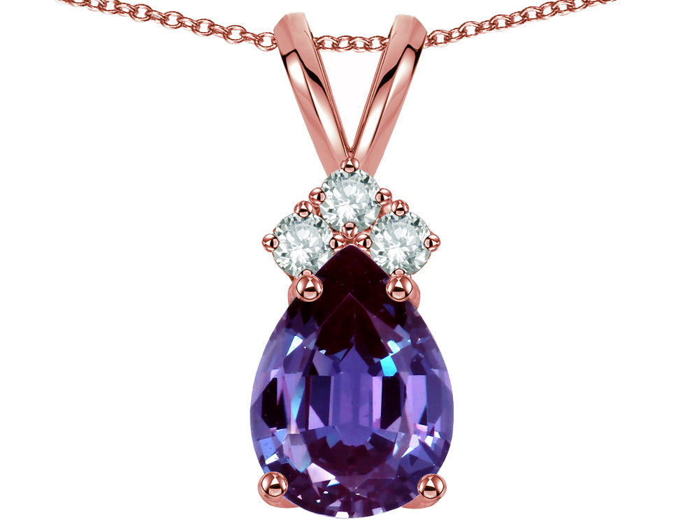 Star K Pear Shape 8x6mm Simulated Alexandrite Rabbit Ear Pendant Necklace
