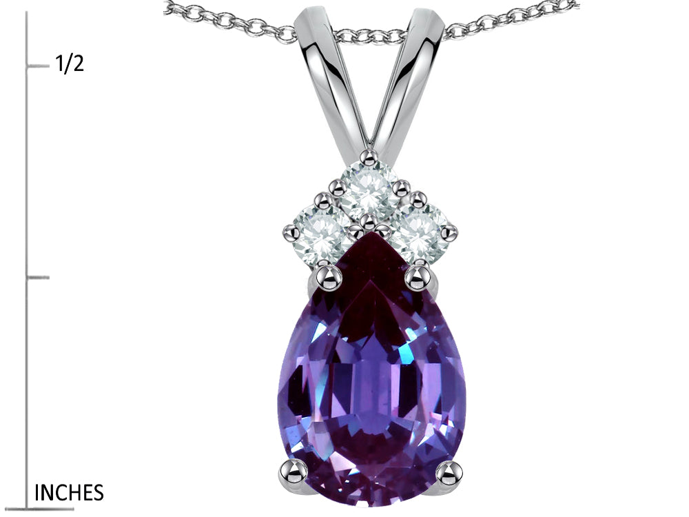 Star K Pear Shape 8x6mm Simulated Alexandrite Rabbit Ear Pendant Necklace