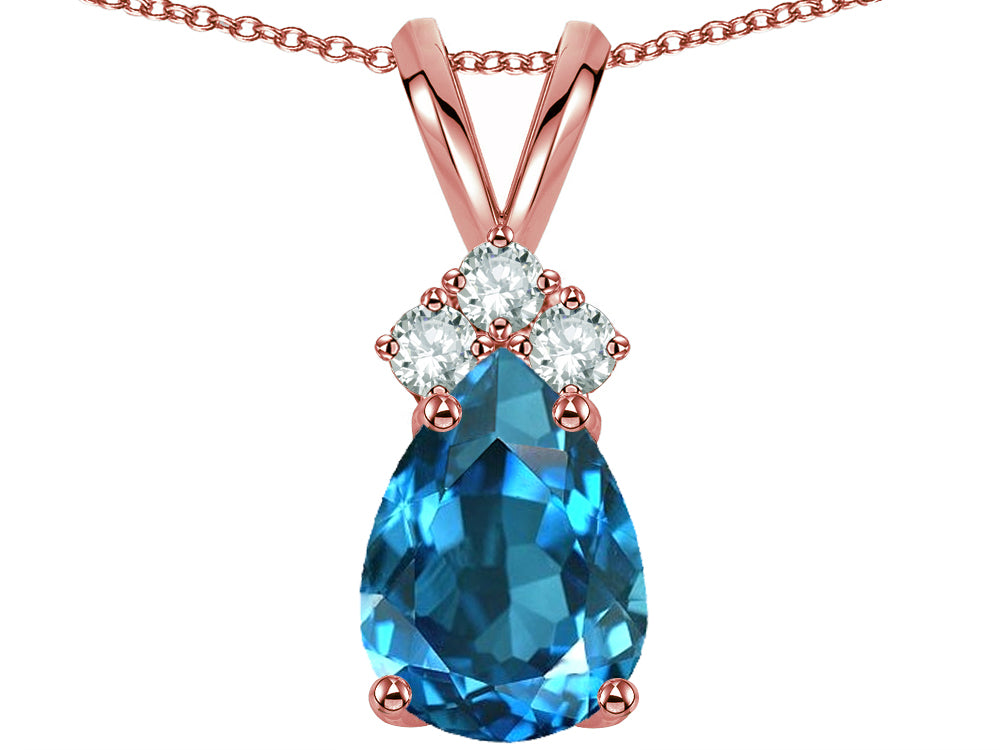 Star K Pear Shape 8x6mm Genuine Blue Topaz Rabbit Ear Pendant Necklace