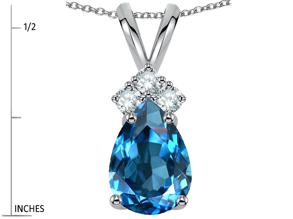 Star K Pear Shape 8x6mm Genuine Blue Topaz Rabbit Ear Pendant Necklace