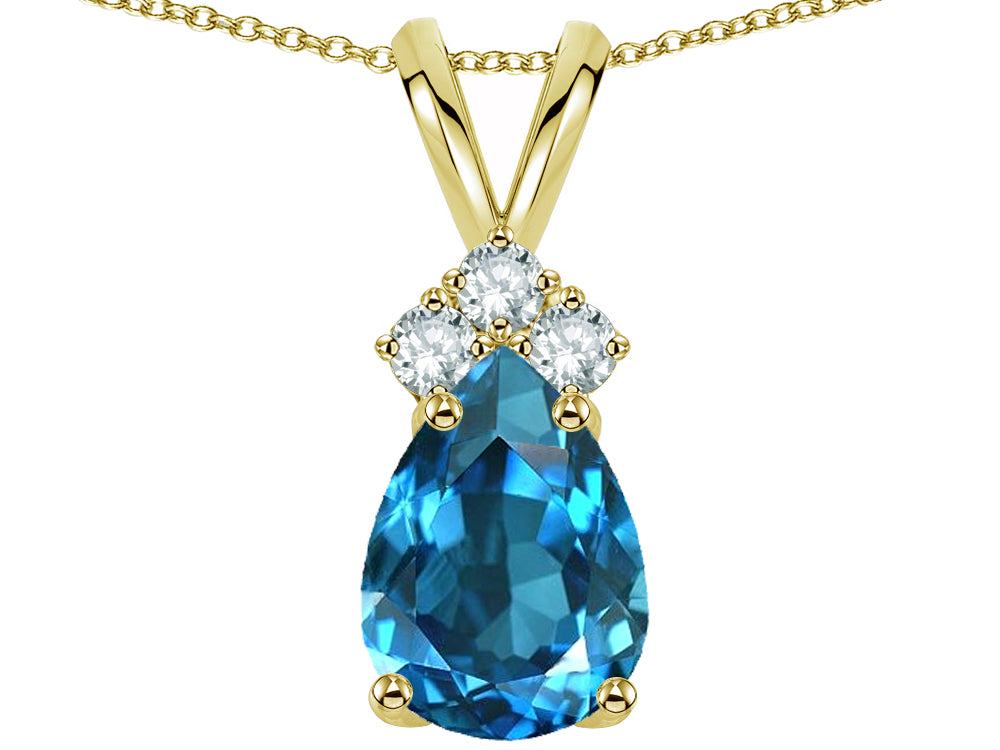 Star K Pear Shape 8x6mm Genuine Blue Topaz Rabbit Ear Pendant Necklace