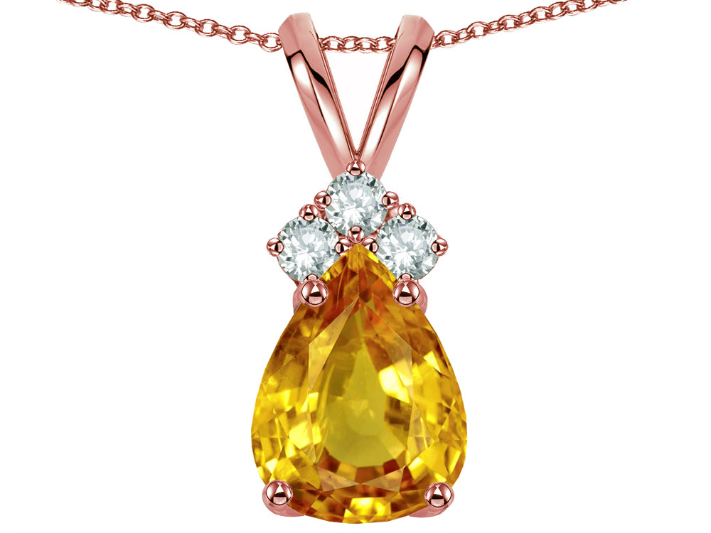 Star K Pear Shape 8x6mm Genuine Citrine Rabbit Ear Pendant Necklace