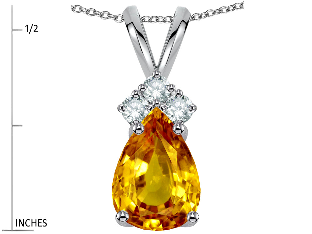 Star K Pear Shape 8x6mm Genuine Citrine Rabbit Ear Pendant Necklace
