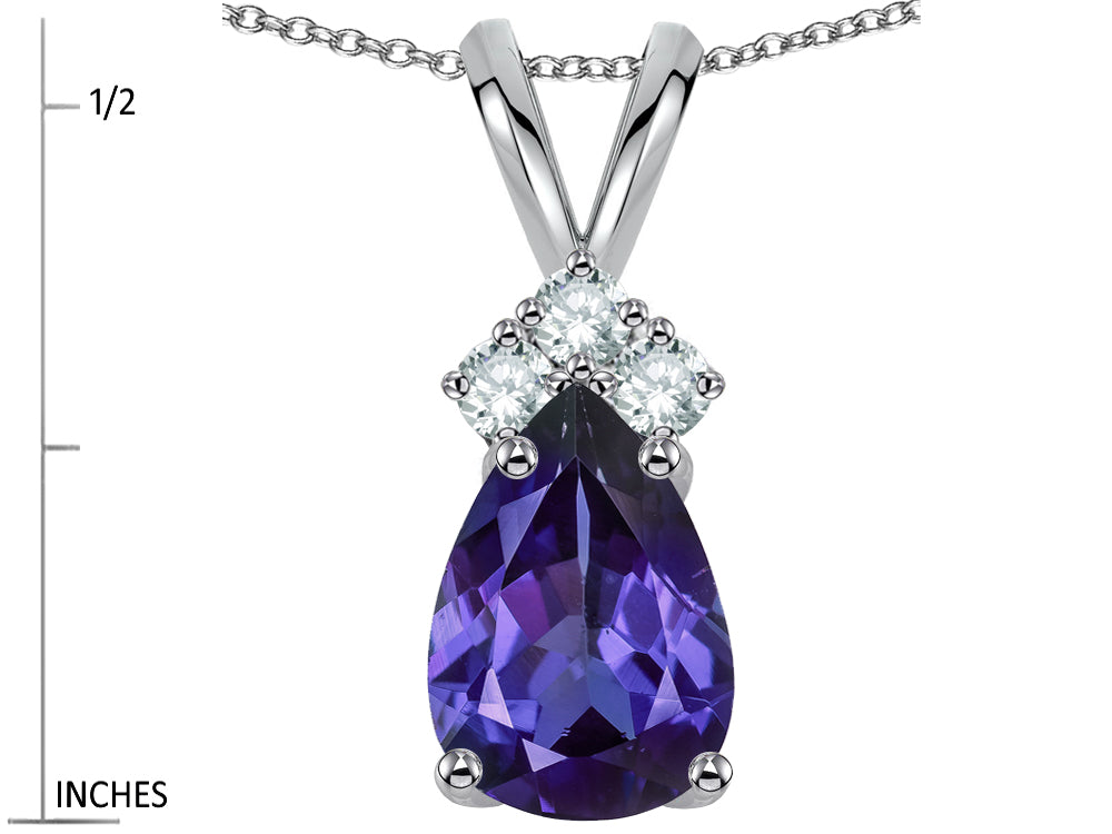 Star K Pear Shape 8x6mm Genuine Iolite Rabbit Ear Pendant Necklace
