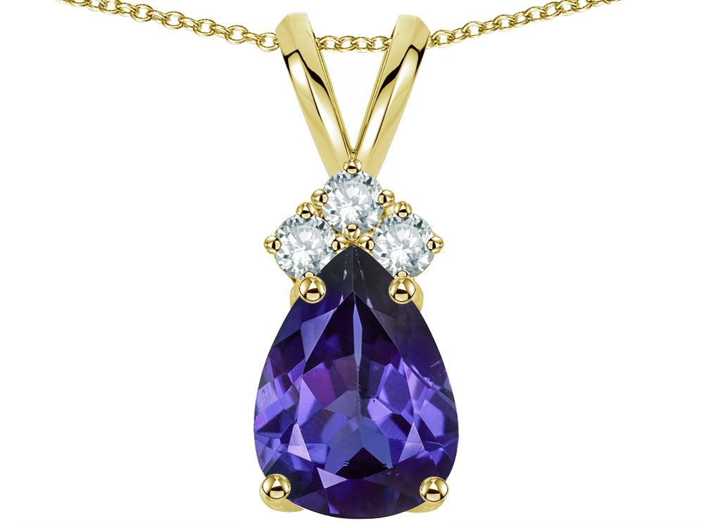 Star K Pear Shape 8x6mm Genuine Iolite Rabbit Ear Pendant Necklace