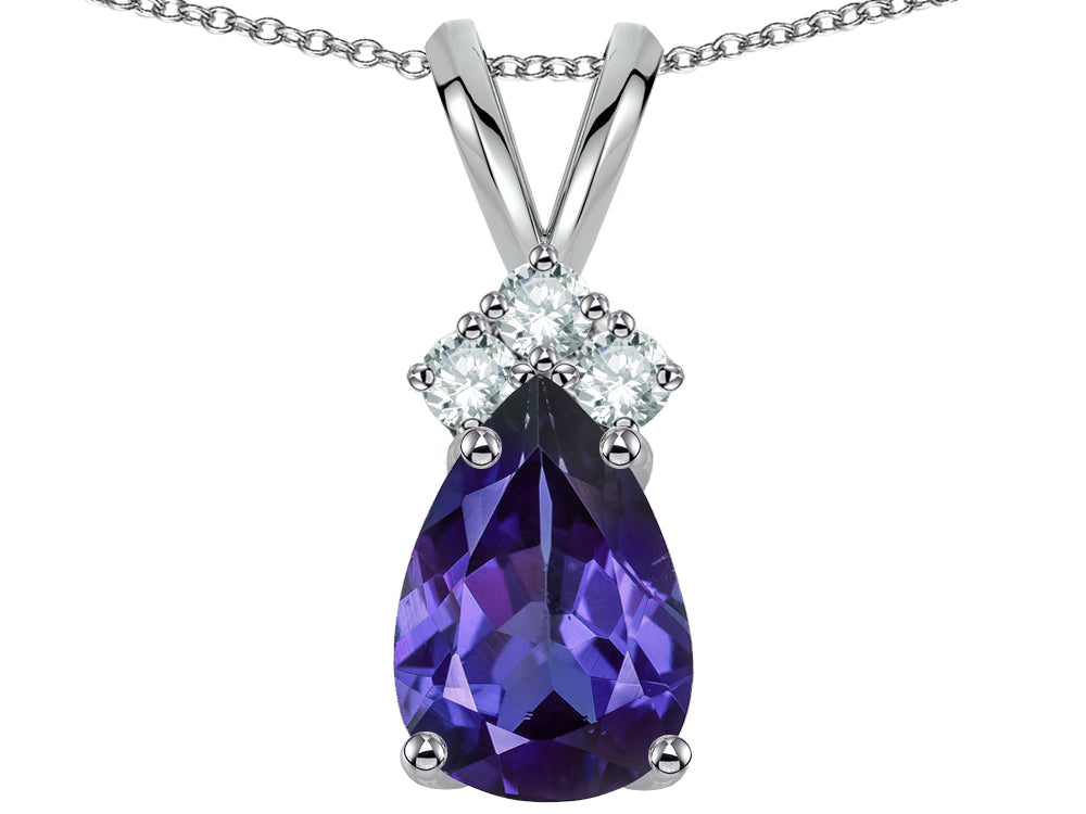 Star K Pear Shape 8x6mm Genuine Iolite Rabbit Ear Pendant Necklace