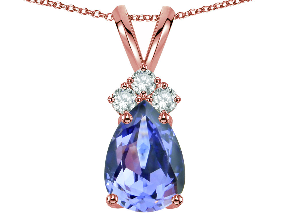 Star K Pear Shape 8x6mm Genuine Tanzanite Rabbit Ear Pendant Necklace