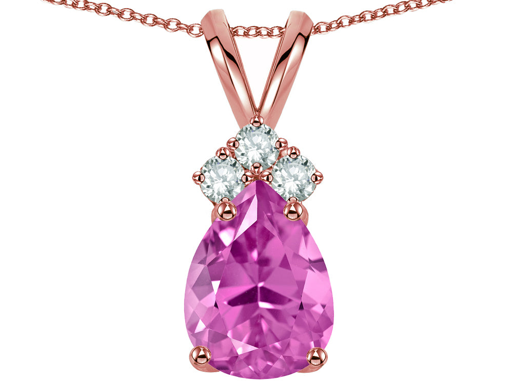 Star K Pear Shape 8x6mm Created Pink Sapphire Rabbit Ear Pendant Necklace