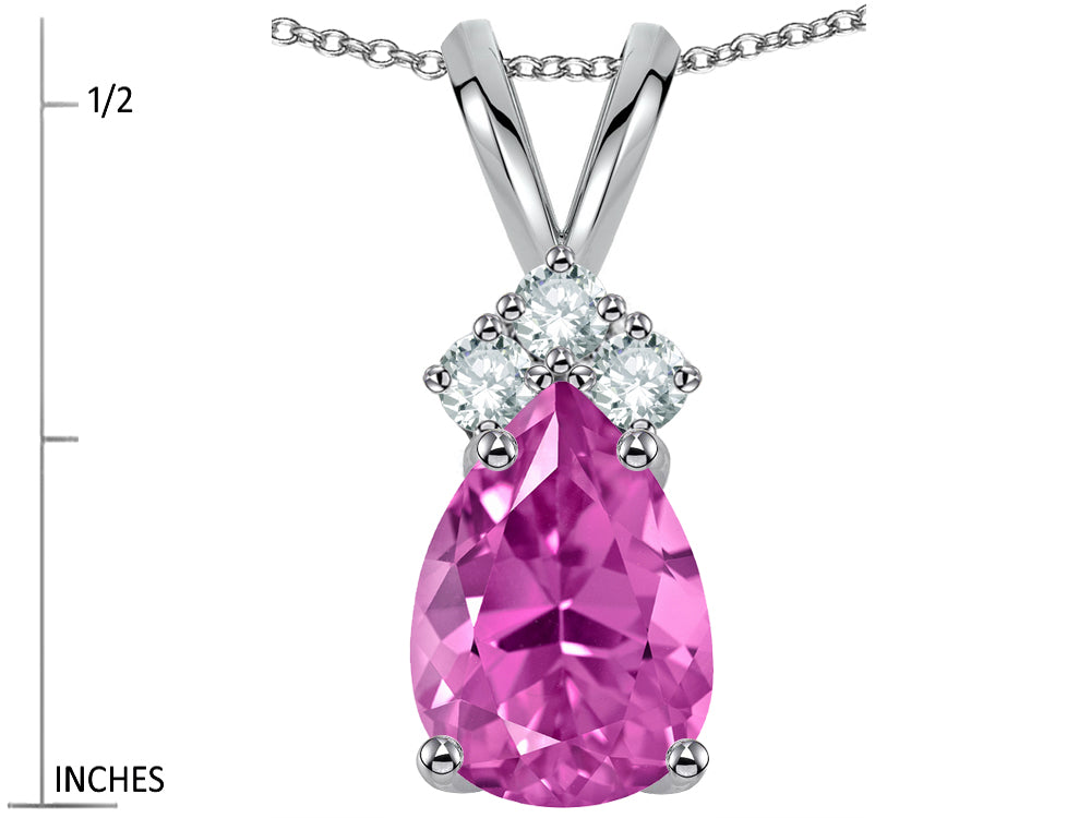 Star K Pear Shape 8x6mm Created Pink Sapphire Rabbit Ear Pendant Necklace