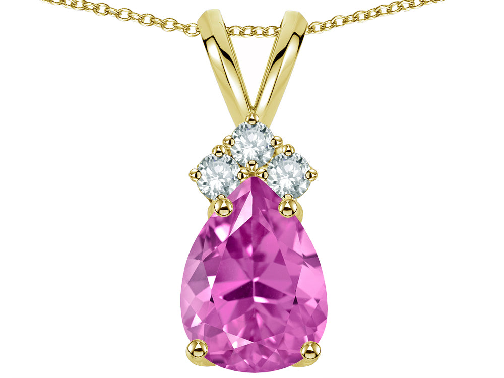 Star K Pear Shape 8x6mm Created Pink Sapphire Rabbit Ear Pendant Necklace