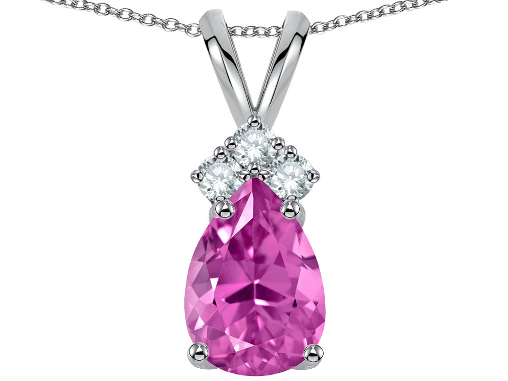 Star K Pear Shape 8x6mm Created Pink Sapphire Rabbit Ear Pendant Necklace