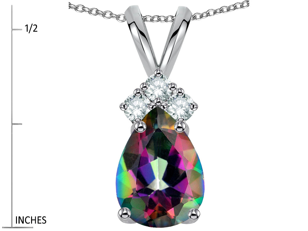 Star K Pear Shape 8x6mm Rainbow Mystic Topaz Rabbit Ear Pendant Necklace
