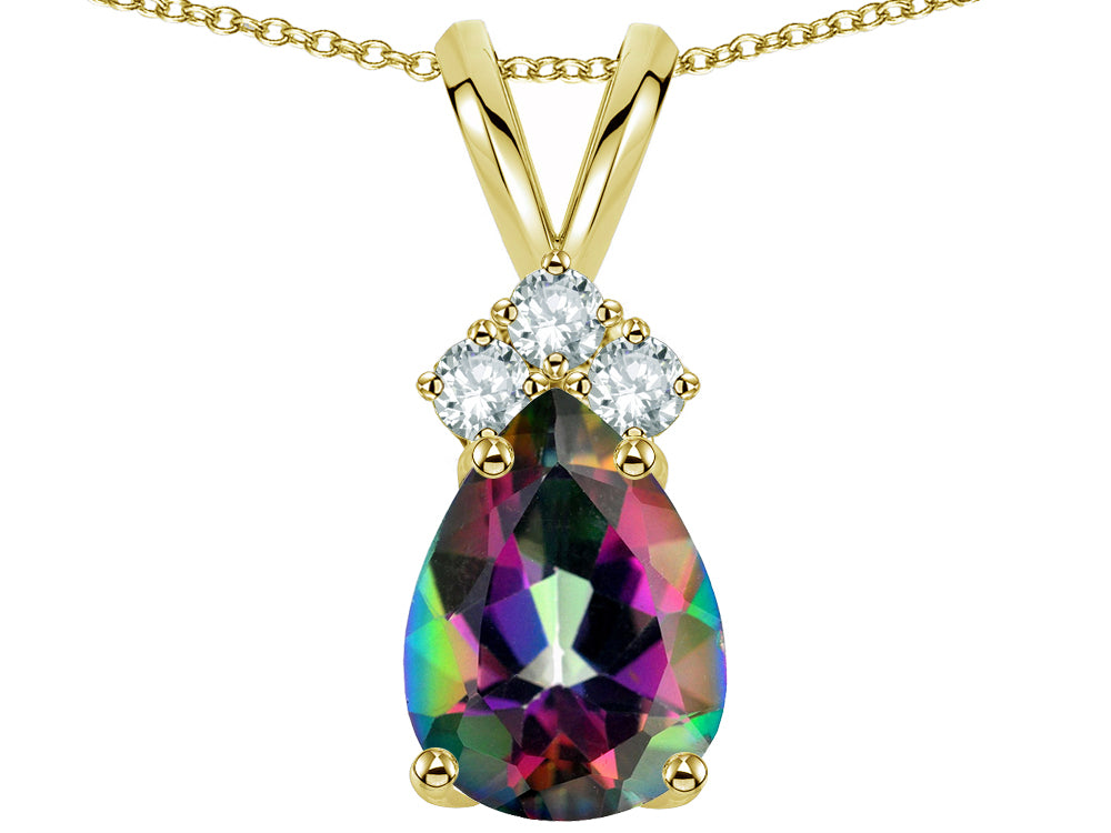 Star K Pear Shape 8x6mm Rainbow Mystic Topaz Rabbit Ear Pendant Necklace