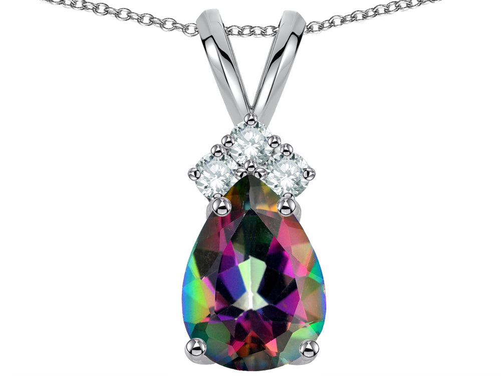 Star K Pear Shape 8x6mm Rainbow Mystic Topaz Rabbit Ear Pendant Necklace