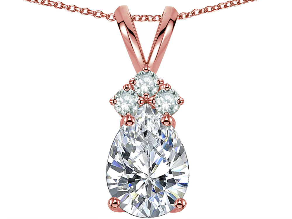Star K Pear Shape 8x6mm White Topaz Rabbit Ear Pendant Necklace