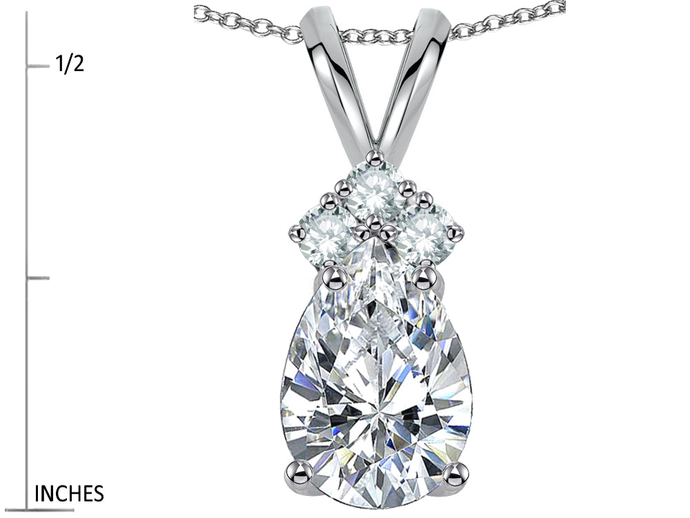 Star K Pear Shape 8x6mm White Topaz Rabbit Ear Pendant Necklace