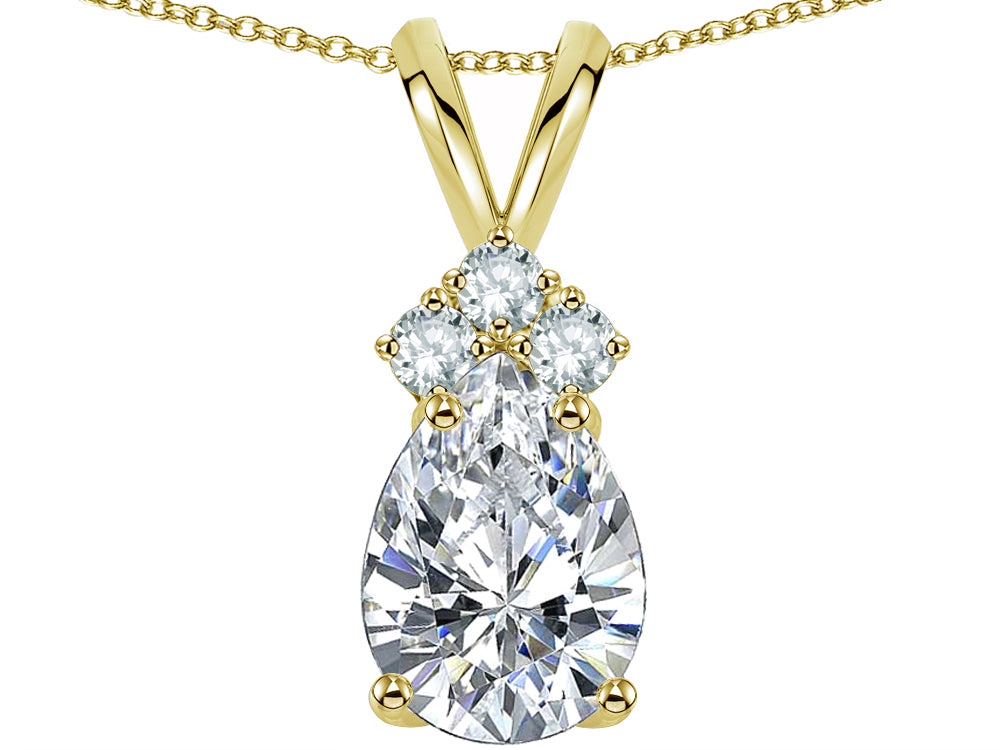 Star K Pear Shape 8x6mm White Topaz Rabbit Ear Pendant Necklace
