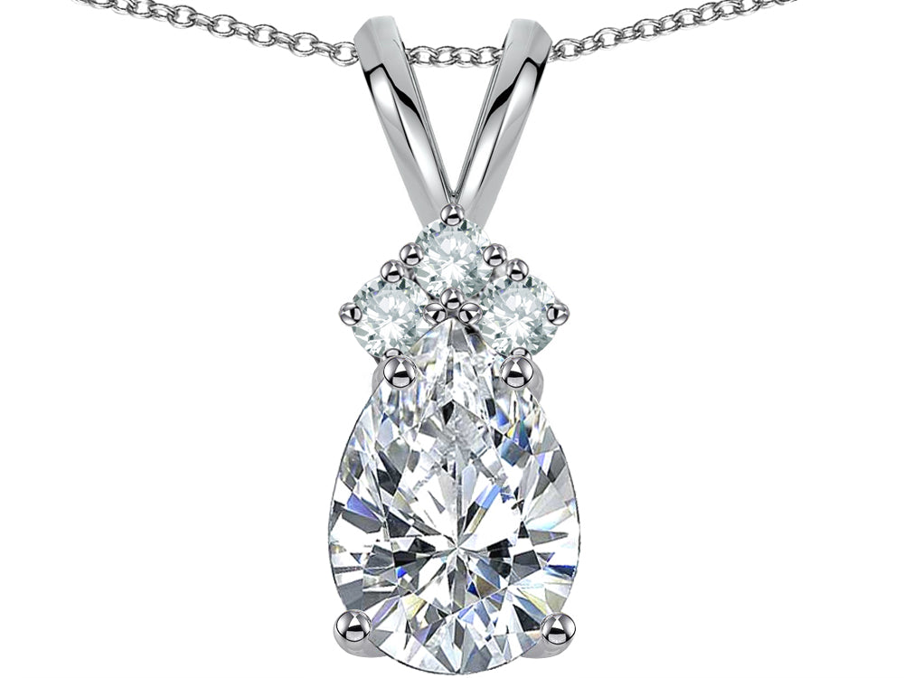 Star K Pear Shape 8x6mm White Topaz Rabbit Ear Pendant Necklace