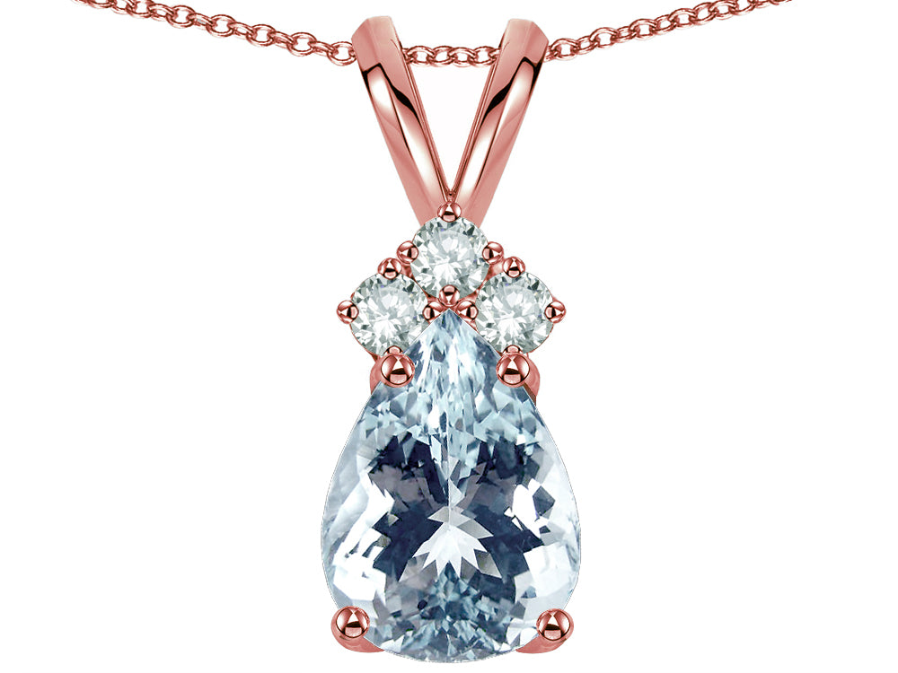 Star K Pear Shape 8x6mm Genuine Aquamarine Rabbit Ear Pendant Necklace