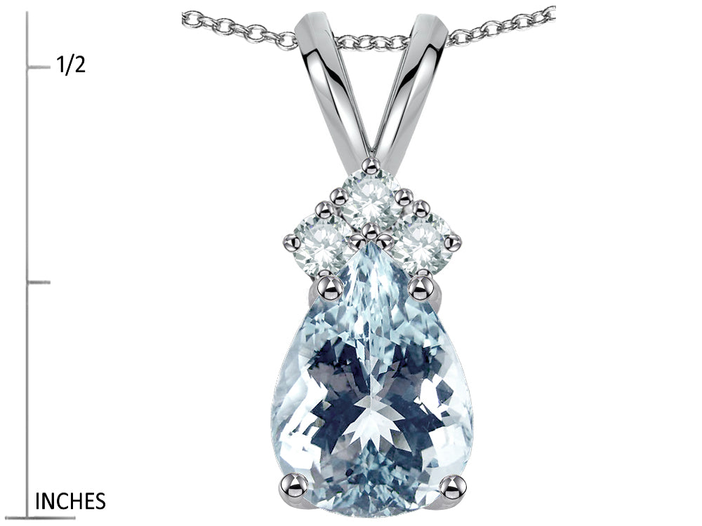 Star K Pear Shape 8x6mm Genuine Aquamarine Rabbit Ear Pendant Necklace