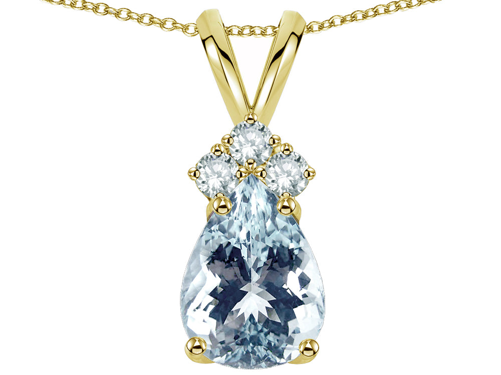 Star K Pear Shape 8x6mm Genuine Aquamarine Rabbit Ear Pendant Necklace