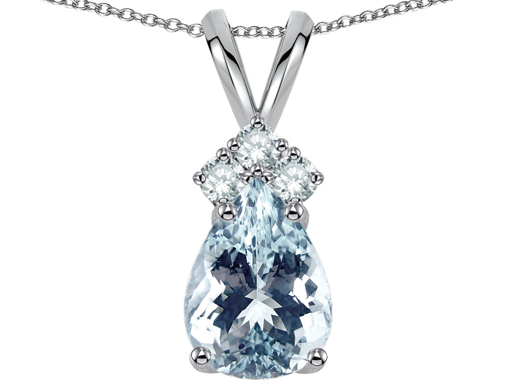 Star K Pear Shape 8x6mm Genuine Aquamarine Rabbit Ear Pendant Necklace