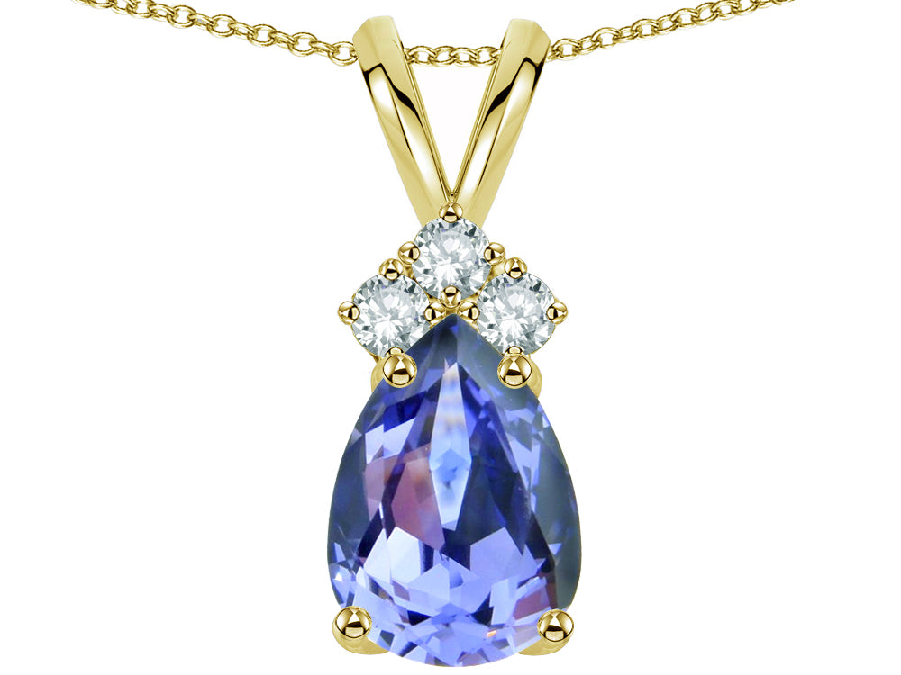 Star K Pear Shape 8x6mm Genuine Tanzanite Rabbit Ear Pendant Necklace