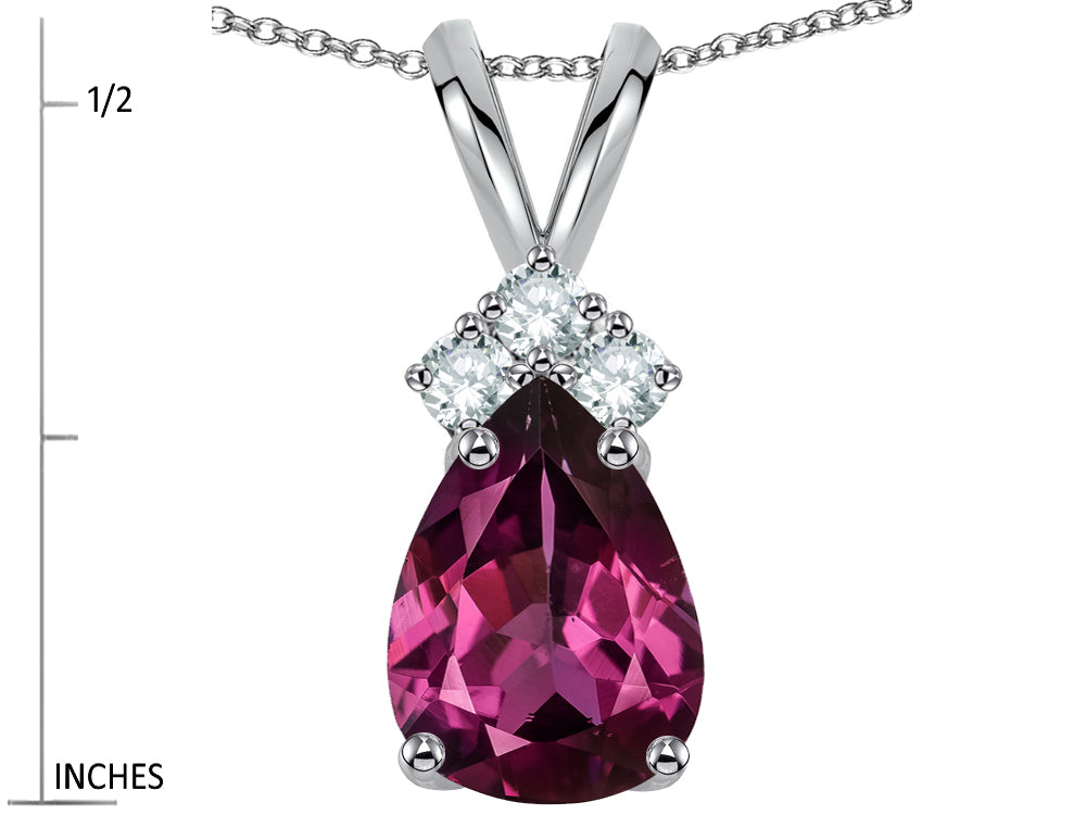 Star K Pear Shape 8x6mm Genuine Rhodolite Rabbit Ear Pendant Necklace