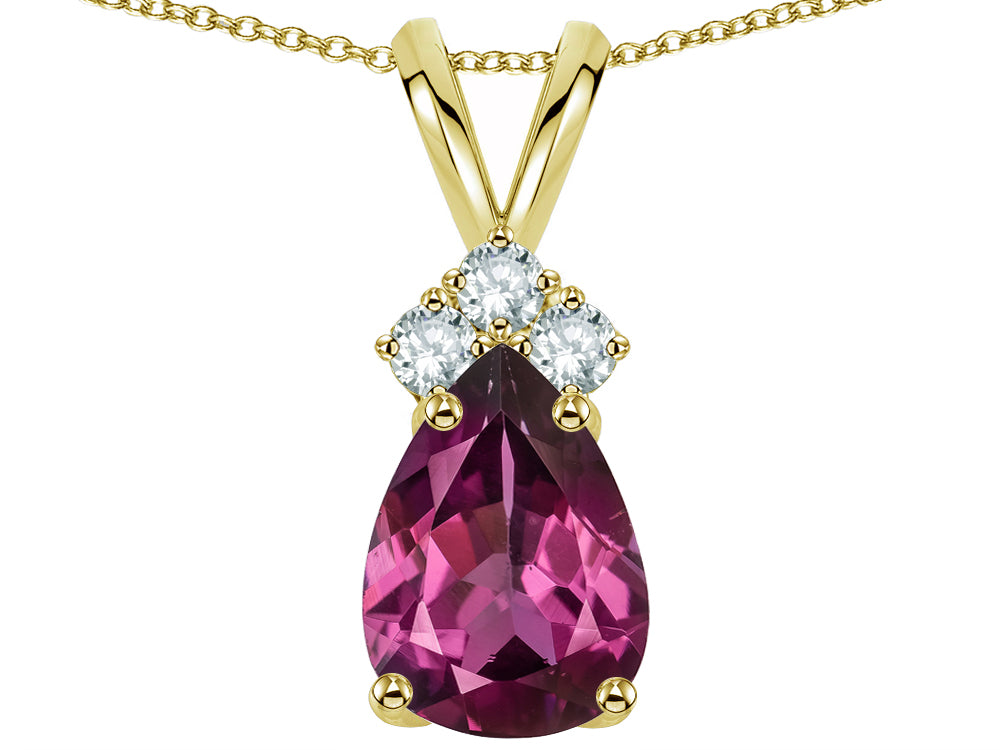 Star K Pear Shape 8x6mm Genuine Rhodolite Rabbit Ear Pendant Necklace
