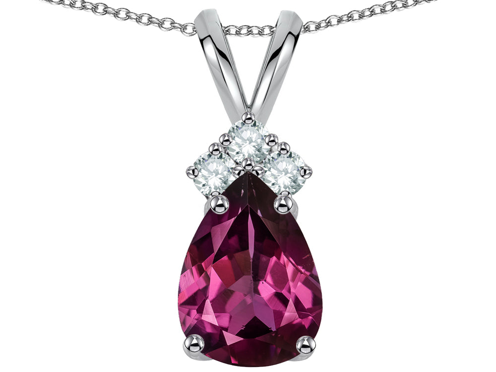 Star K Pear Shape 8x6mm Genuine Rhodolite Rabbit Ear Pendant Necklace