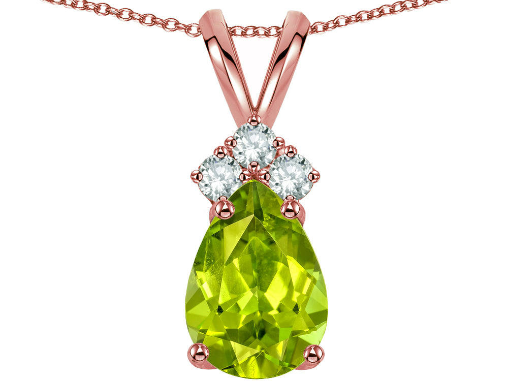 Star K Pear Shape 8x6mm Genuine Peridot Rabbit Ear Pendant Necklace