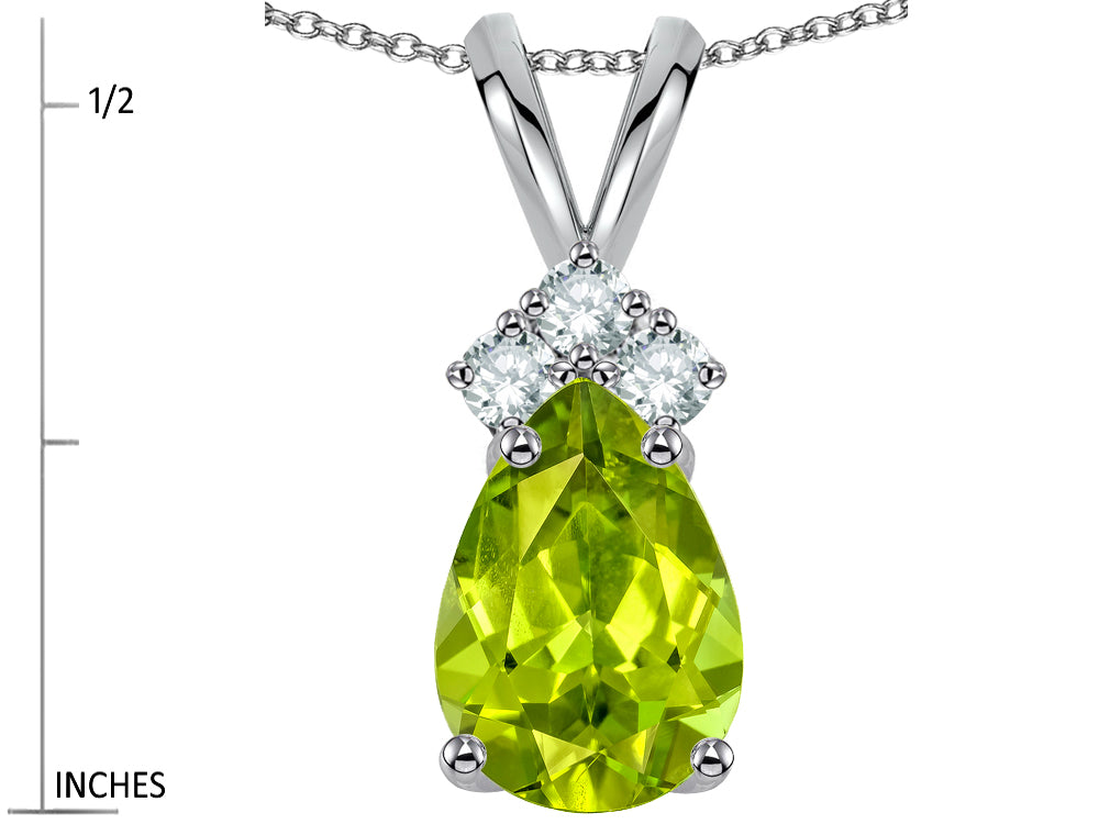 Star K Pear Shape 8x6mm Genuine Peridot Rabbit Ear Pendant Necklace