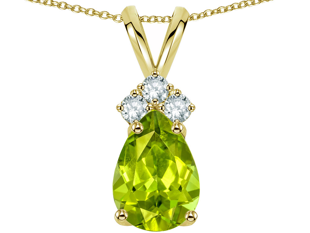 Star K Pear Shape 8x6mm Genuine Peridot Rabbit Ear Pendant Necklace