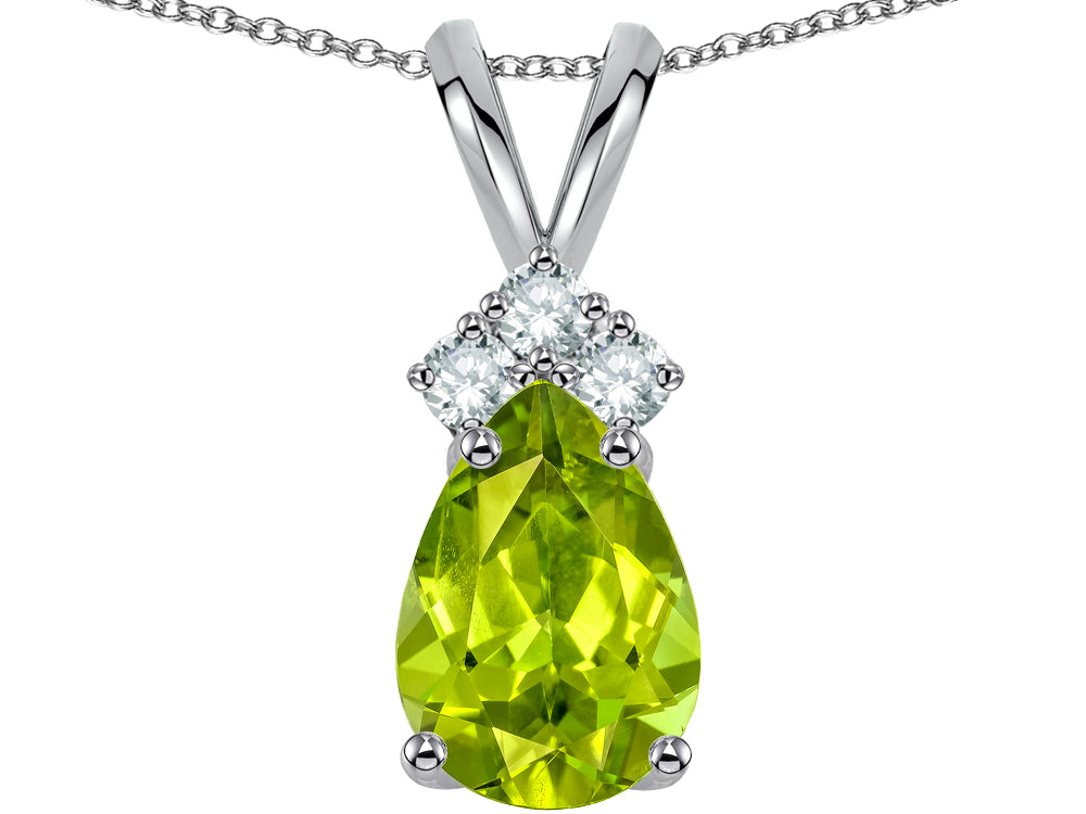 Star K Pear Shape 8x6mm Genuine Peridot Rabbit Ear Pendant Necklace