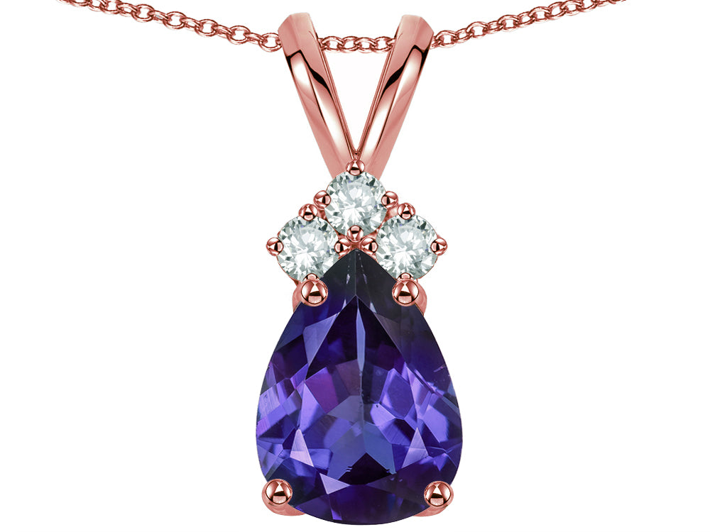 Star K Pear Shape 8x6mm Genuine Iolite Rabbit Ear Pendant Necklace