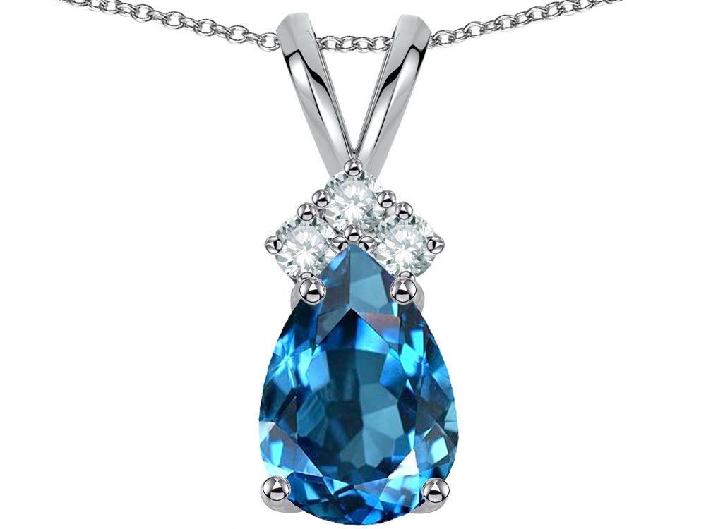 Star K Pear Shape 8x6mm Genuine Blue Topaz Rabbit Ear Pendant Necklace