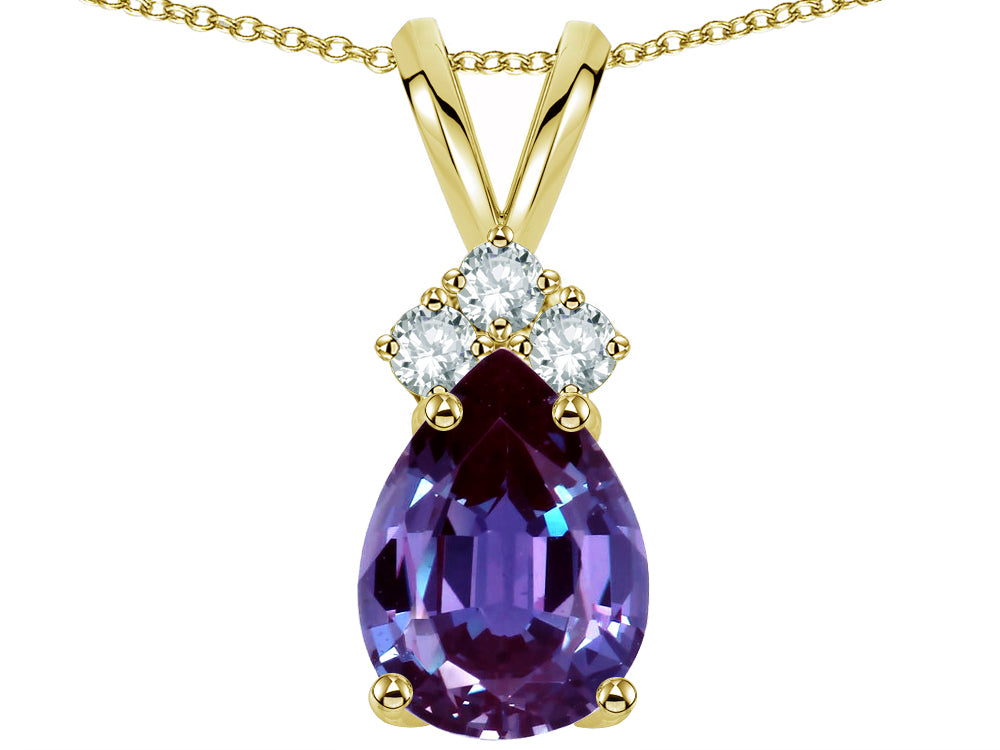 Star K Pear Shape 8x6mm Simulated Alexandrite Rabbit Ear Pendant Necklace