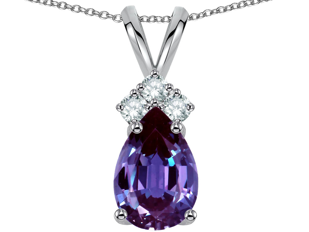 Star K Pear Shape 8x6mm Simulated Alexandrite Rabbit Ear Pendant Necklace