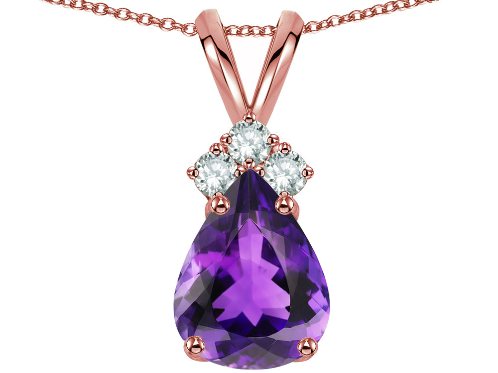 Star K Pear Shape 8x6mm Genuine Amethyst Rabbit Ear Pendant Necklace