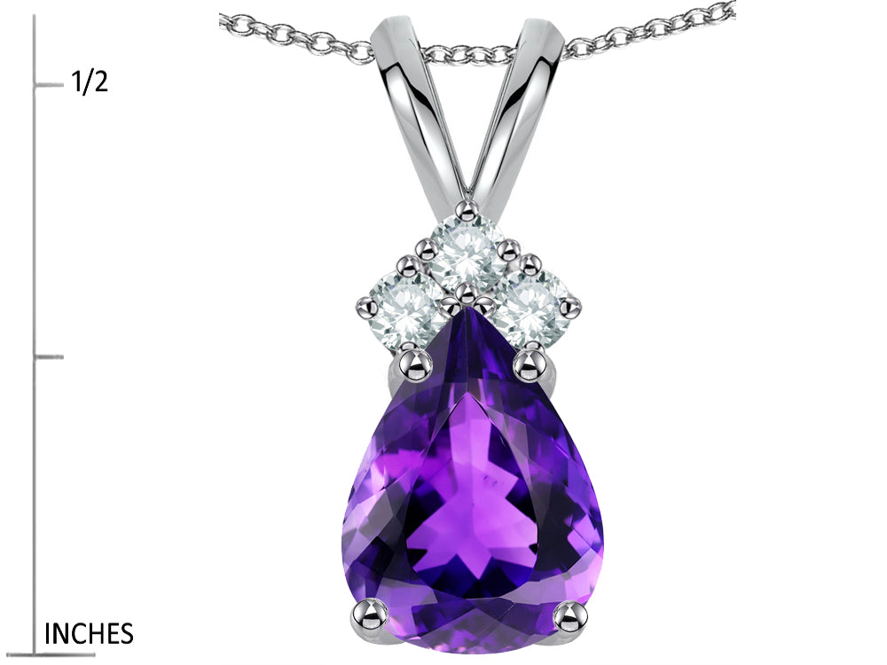 Star K Pear Shape 8x6mm Genuine Amethyst Rabbit Ear Pendant Necklace