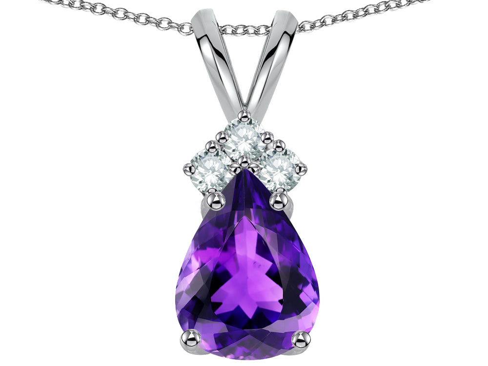 Star K Pear Shape 8x6mm Genuine Amethyst Rabbit Ear Pendant Necklace