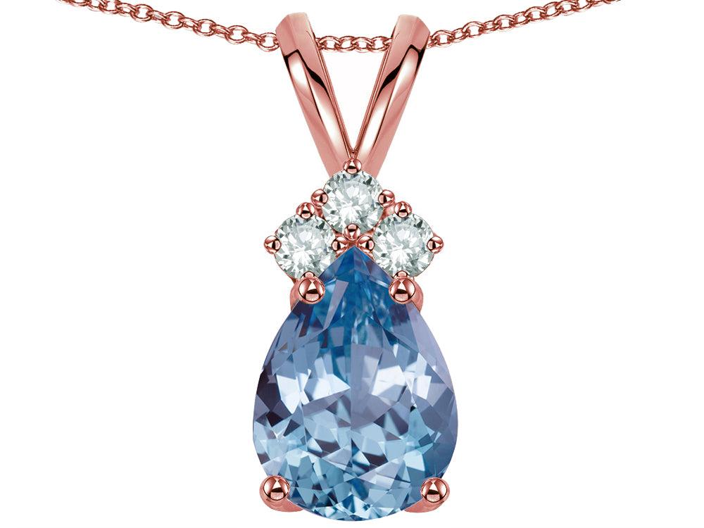 Star K Pear Shape 8x6mm Simulated Aquamarine Rabbit Ear Pendant Necklace