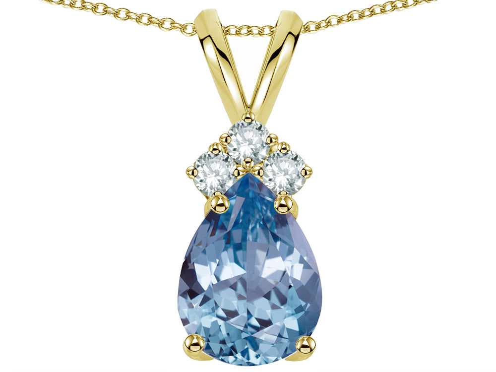 Star K Pear Shape 8x6mm Simulated Aquamarine Rabbit Ear Pendant Necklace