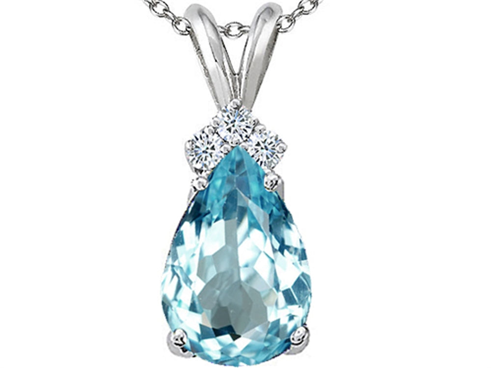 Star K Pear Shape 8x6mm Simulated Aquamarine Rabbit Ear Pendant Necklace