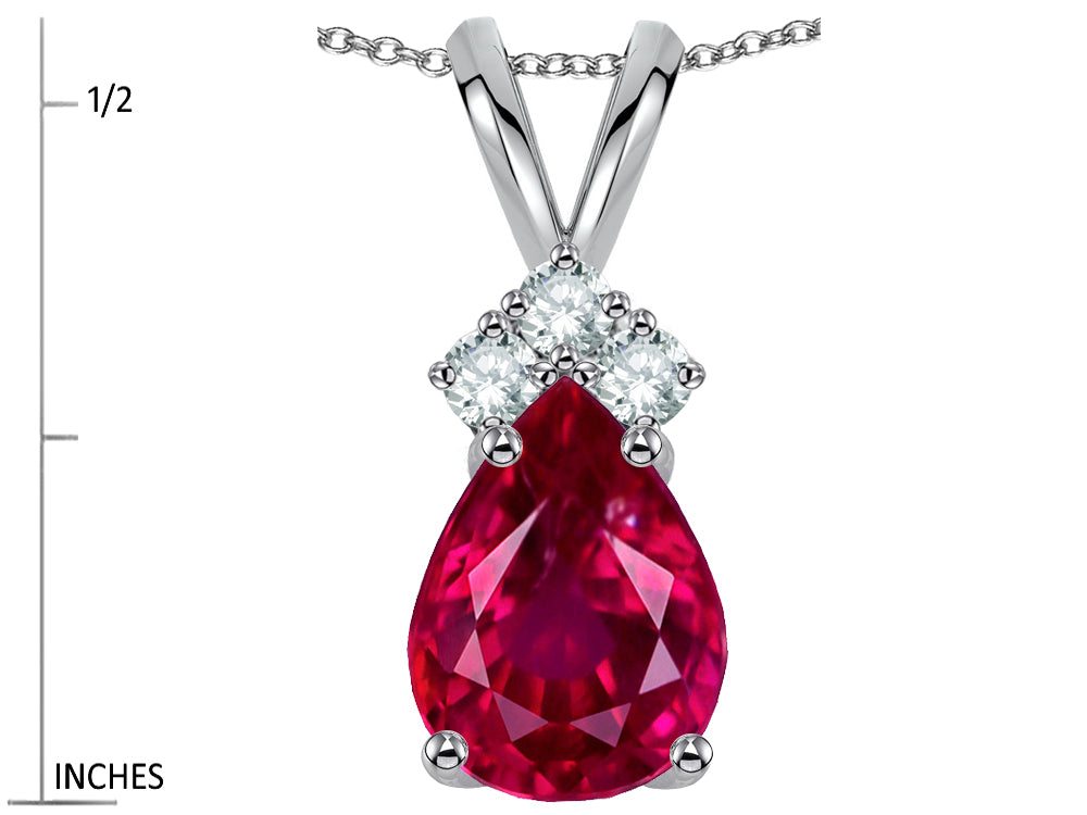 Star K Pear Shape 8x6mm Created Ruby Rabbit Ear Pendant Necklace