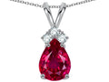 Star K Pear Shape 8x6mm Created Ruby Rabbit Ear Pendant Necklace