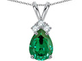 Star K Pear Shape 8x6mm Simulated Emerald Rabbit Ear Pendant Necklace