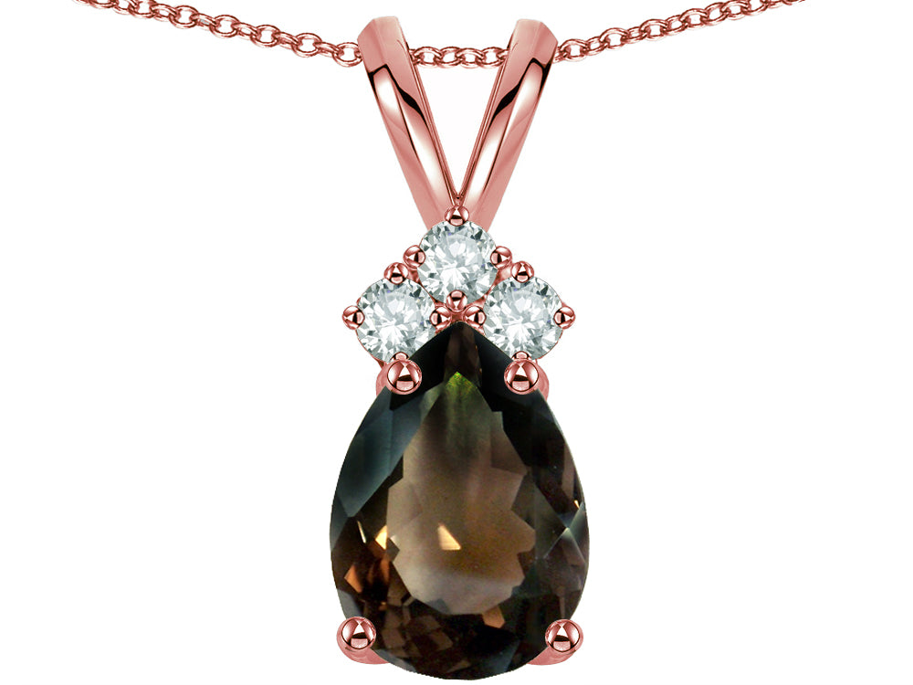 Star K Pear Shape 8x6mm Genuine Smoky Quartz Rabbit Ear Pendant Necklace