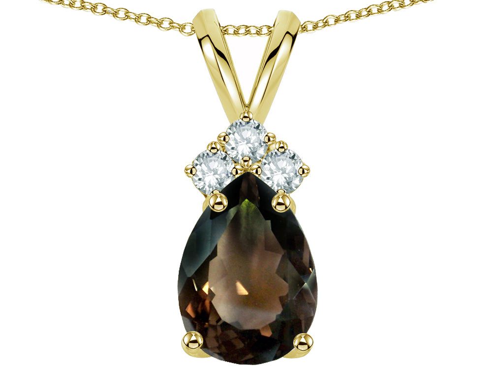 Star K Pear Shape 8x6mm Genuine Smoky Quartz Rabbit Ear Pendant Necklace
